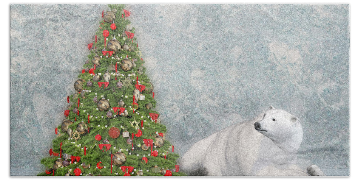 Bear Hand Towel featuring the digital art Hopeful Polar Bear by Betsy Knapp