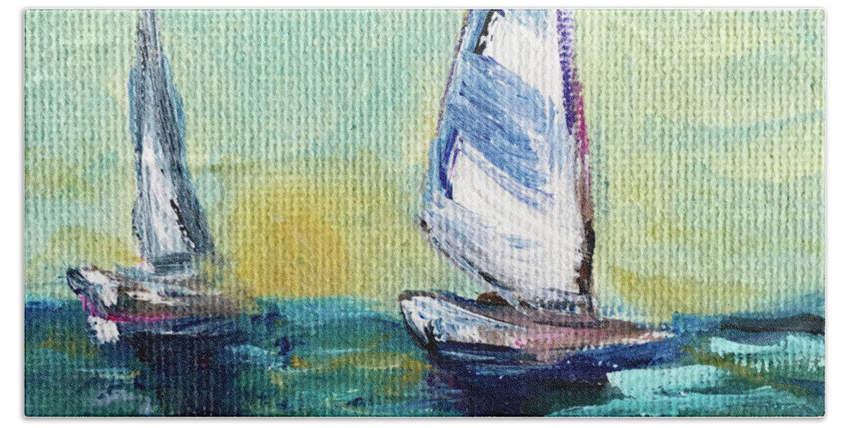 Sailing Bath Towel featuring the painting Horizon Sail by Roxy Rich