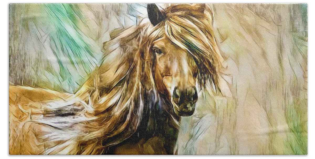 Horse Bath Towel featuring the photograph Horse Portait Painted Digital Art by Sandi OReilly