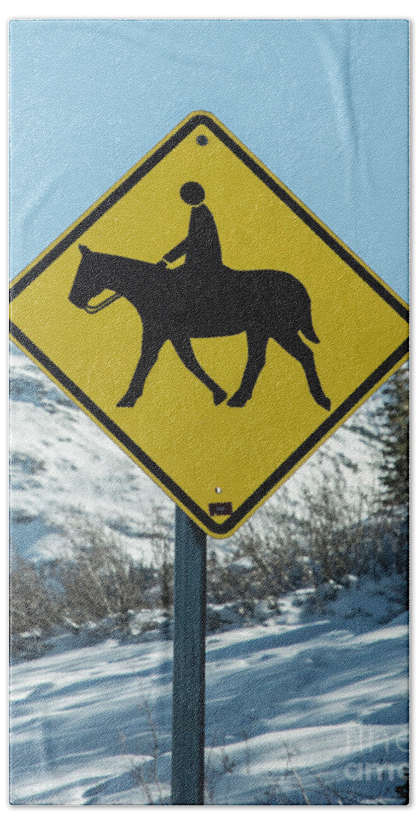 Horseback Bath Towel featuring the photograph Horseback Riders Warning Sign by Tim Mulina