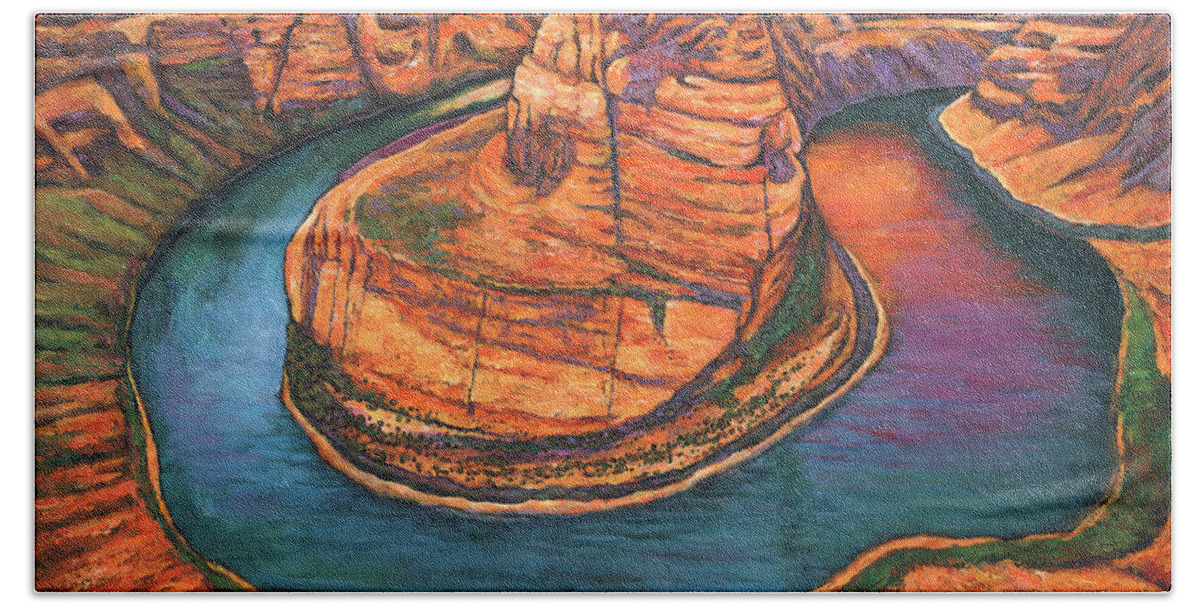 Arizona Hand Towel featuring the painting Horseshoe Bend Sunset by Johnathan Harris