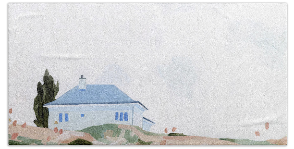 Landscapes & Seascapes+countryside Hand Towel featuring the painting House On A Hill II by Emma Scarvey