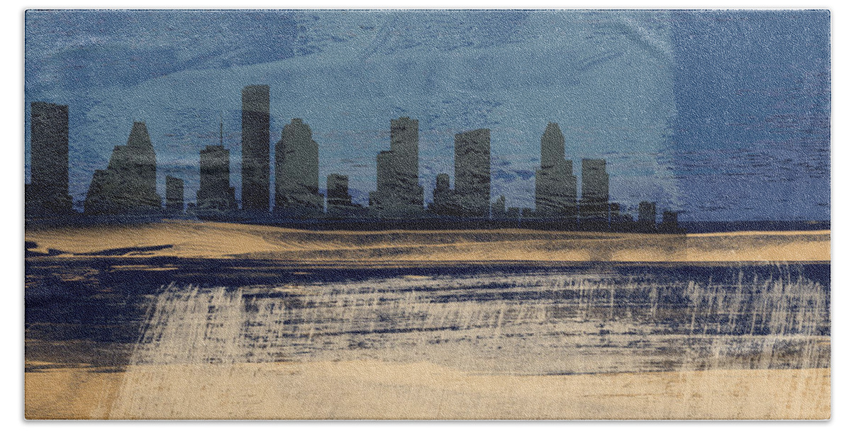 Houston Bath Sheet featuring the mixed media Houston Abstract Skyline I by Naxart Studio