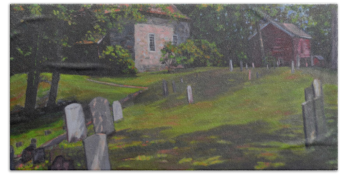 Hugenot Street Graveyard Bath Towel featuring the painting Hugenot St Graveyard by Beth Riso