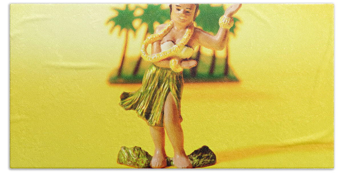 Activity Hand Towel featuring the drawing Hula Dancer in Front of Palm Trees by CSA Images