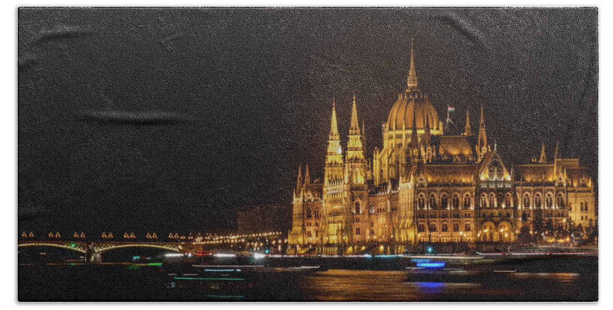 Budapest Bath Towel featuring the photograph Hungarian Parliament Building by Sergey Simanovsky