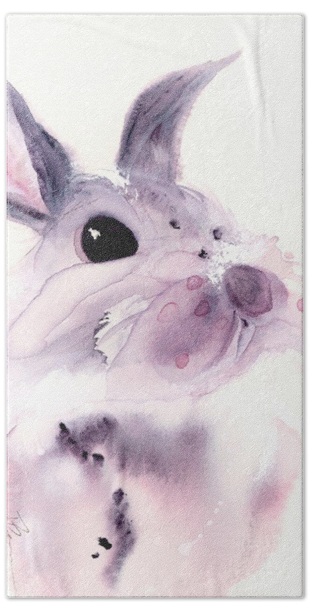 Bunny Bath Towel featuring the painting I Didn't Mean To by Dawn Derman