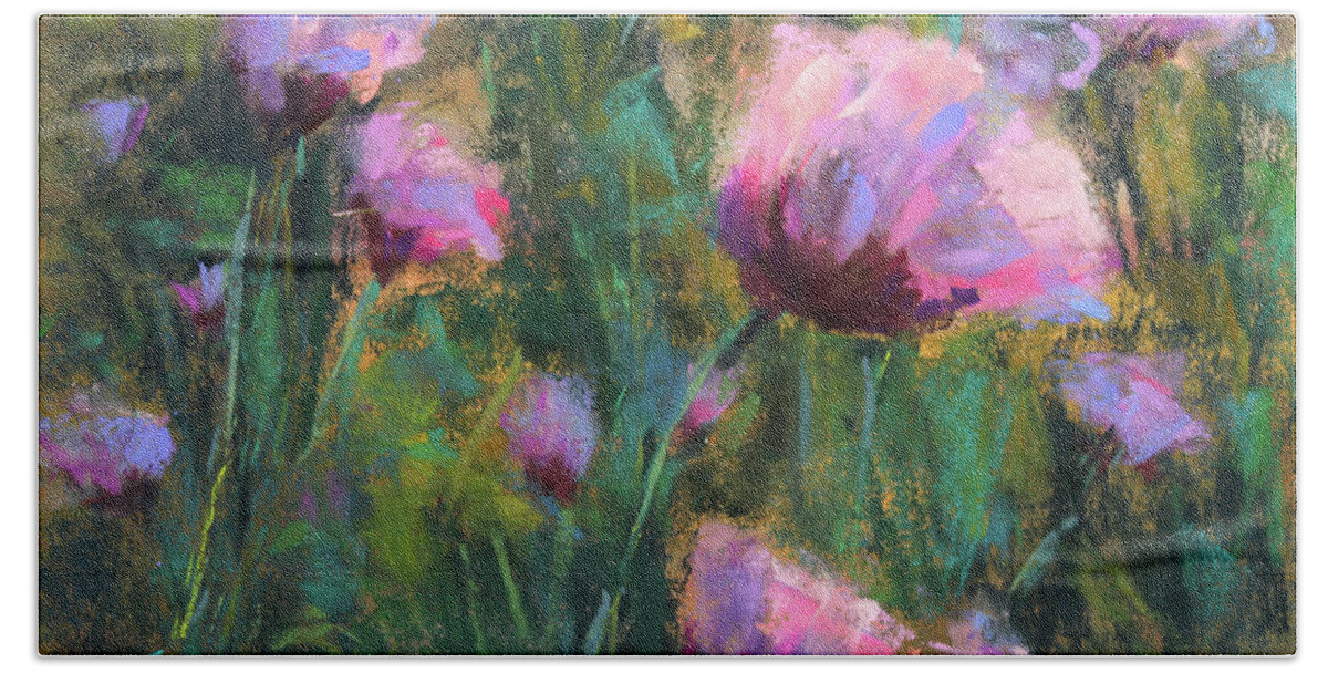 Poppies Bath Towel featuring the painting I Dream of Purple by Susan Jenkins