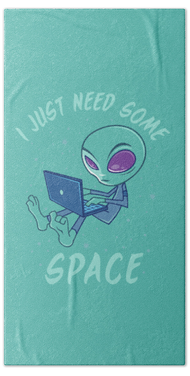 Alien Hand Towel featuring the digital art I Just Need Some Space Alien with Laptop by John Schwegel