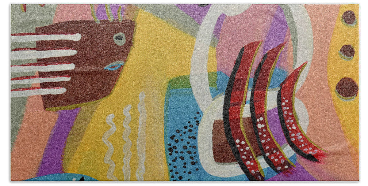 Bold Abstract Bath Towel featuring the painting I Want Brownies by Donna Blackhall
