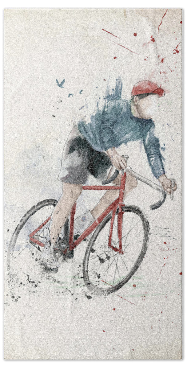 Bike Bath Towel featuring the mixed media I want to ride my bicycle by Balazs Solti