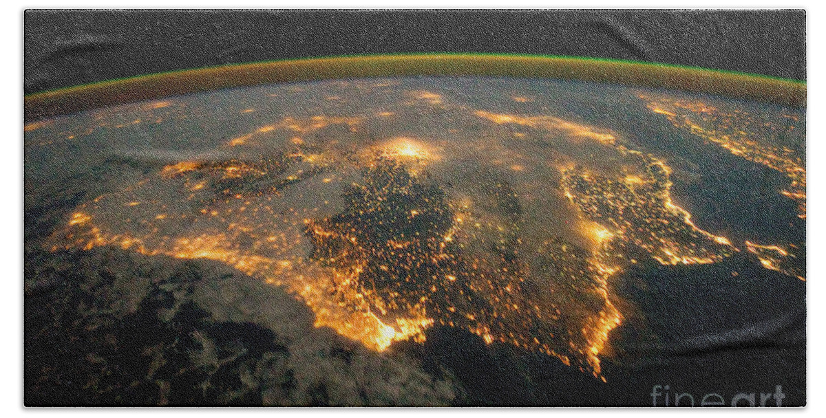 Aerial Bath Towel featuring the photograph Iberian Peninsula from Space by NASA Johnson Space Center