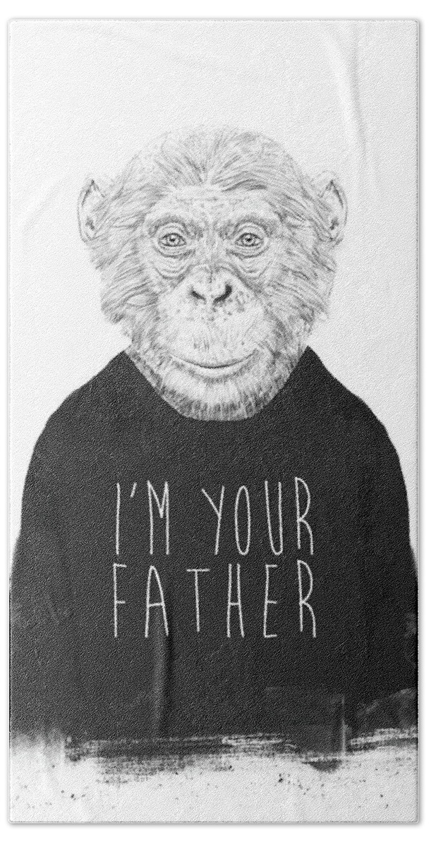 Monkey Hand Towel featuring the mixed media I'm your father by Balazs Solti