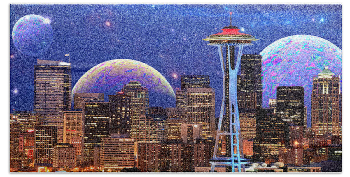 Seattle Hand Towel featuring the digital art Imagine the Night by Paisley O'Farrell