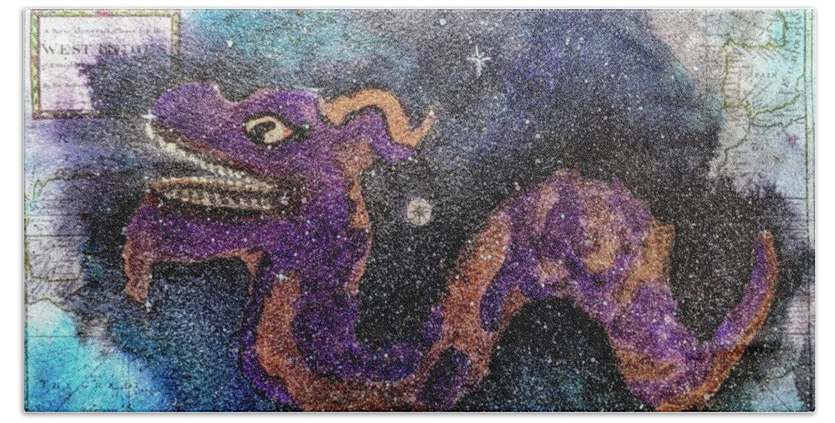 Dragon Bath Towel featuring the painting In the Night Sky by Misty Morehead