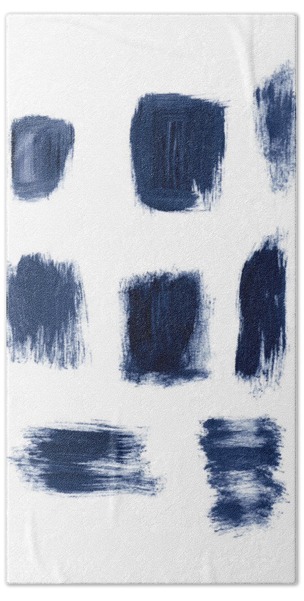 Abstract Hand Towel featuring the painting Indigo Brushstrokes- Art by Linda Woods by Linda Woods