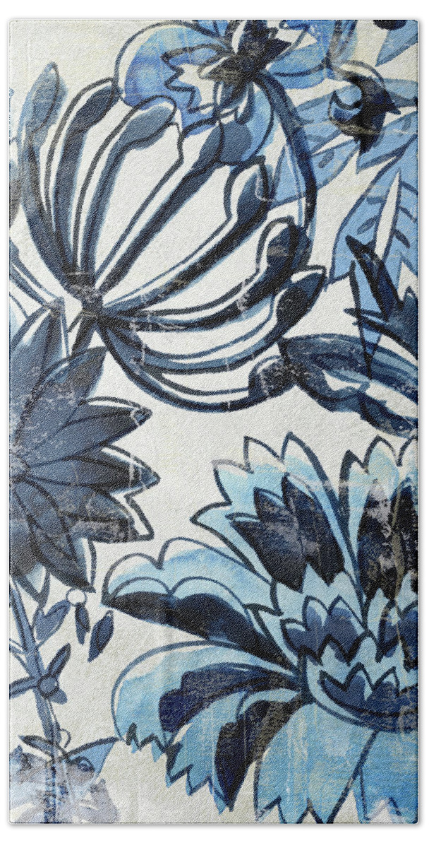 Asian & World Culture+botanical Hand Towel featuring the painting Indigo Porcelain II by Chariklia Zarris