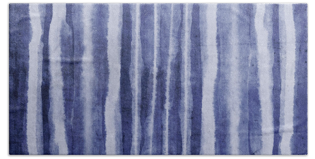 Blue Bath Towel featuring the painting Indigo Water Lines- Art by Linda Woods by Linda Woods
