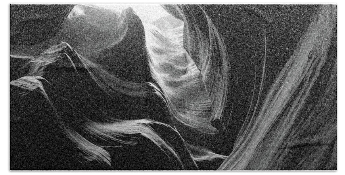 America Hand Towel featuring the photograph Into the Light - Antelope Canyon Arizona - Monochrome by Gregory Ballos