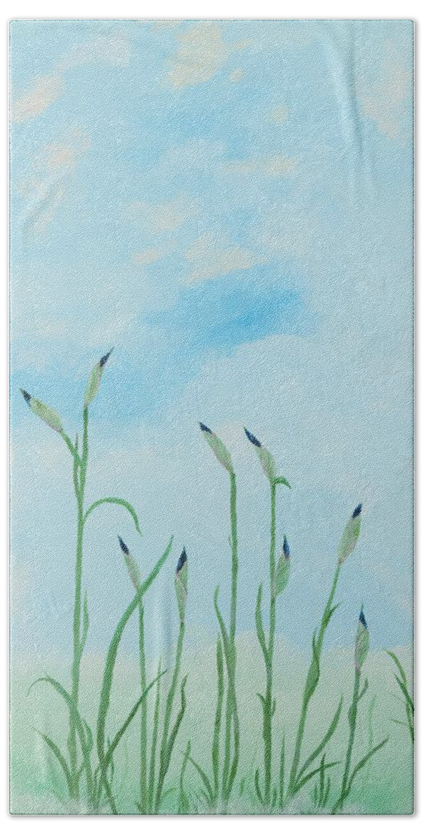 Garden Bath Towel featuring the painting Iris Sky by Deborah Smith