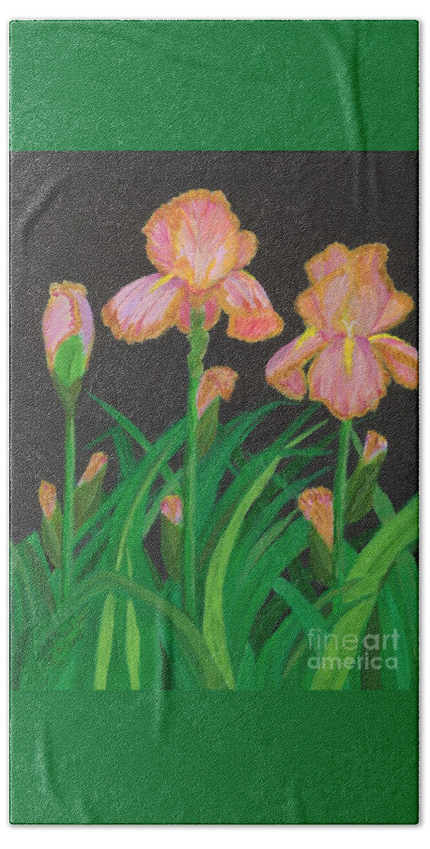 Irises Hand Towel featuring the painting Irises by Elizabeth Mauldin