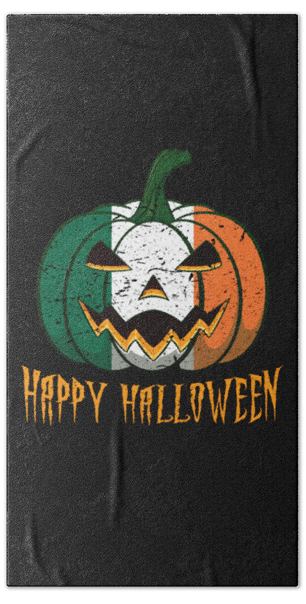 Ireland Halloween Costume Bath Towel featuring the digital art Irish Flag Halloween Pumpkin Jack o Lantern Costume by Martin Hicks