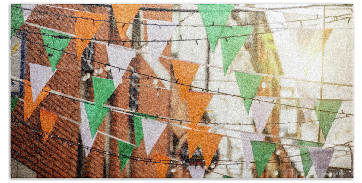 Irish Bath Towel featuring the photograph Irish flags garlands by Delphimages Dublin Photography