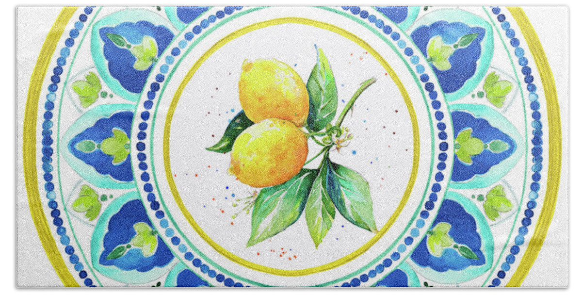 Italian Hand Towel featuring the painting Italian Lemon Tile by Patricia Pinto