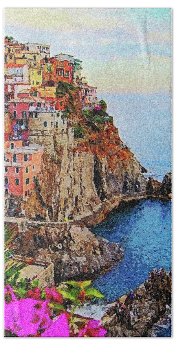 Italian Landscape Hand Towel featuring the painting Italy, Cinque Terre - 02 by AM FineArtPrints