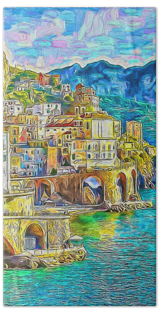 Paint Hand Towel featuring the painting Italyan coast 2 by Nenad Vasic