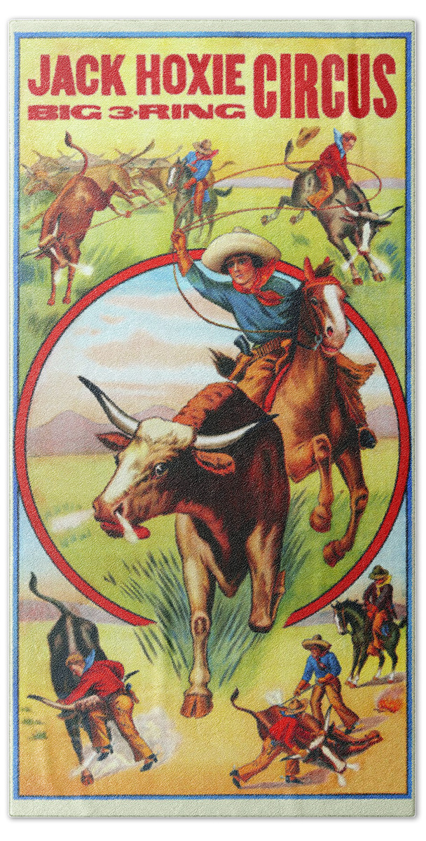 Cowgirl Bath Towel featuring the painting Jack Hoxie Big 3 Ring Circus by Riverside Print Co.