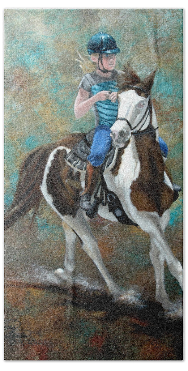 Horse Hand Towel featuring the painting Jakey and Me by Adrienne Dye