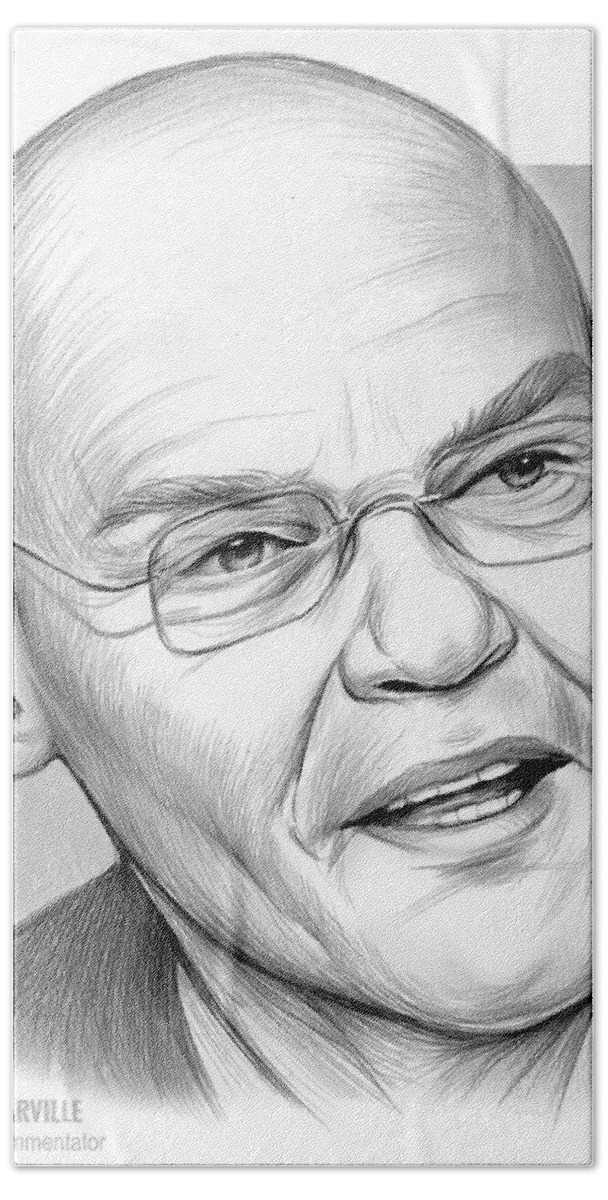 James Carville Hand Towel featuring the drawing James Carville by Greg Joens