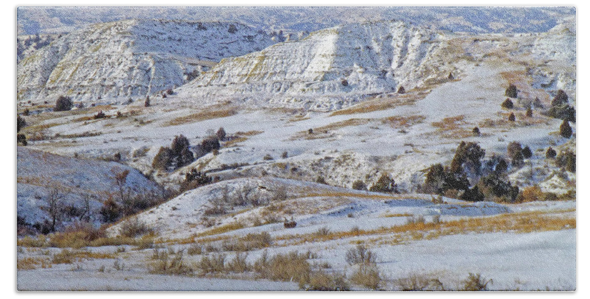North Dakota Bath Towel featuring the photograph January Badlands Enchantment by Cris Fulton