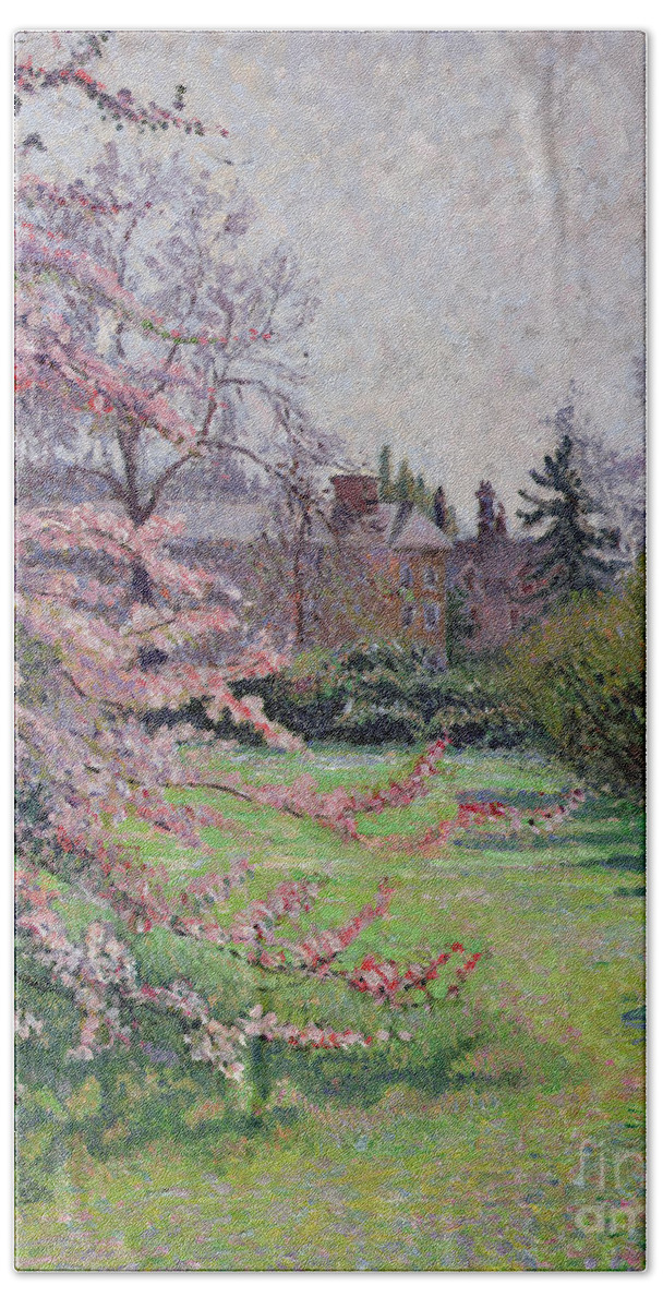 Garden Hand Towel featuring the painting Japanese Crab Apple Blossom, Kew, 1921 by Lucien Pissarro