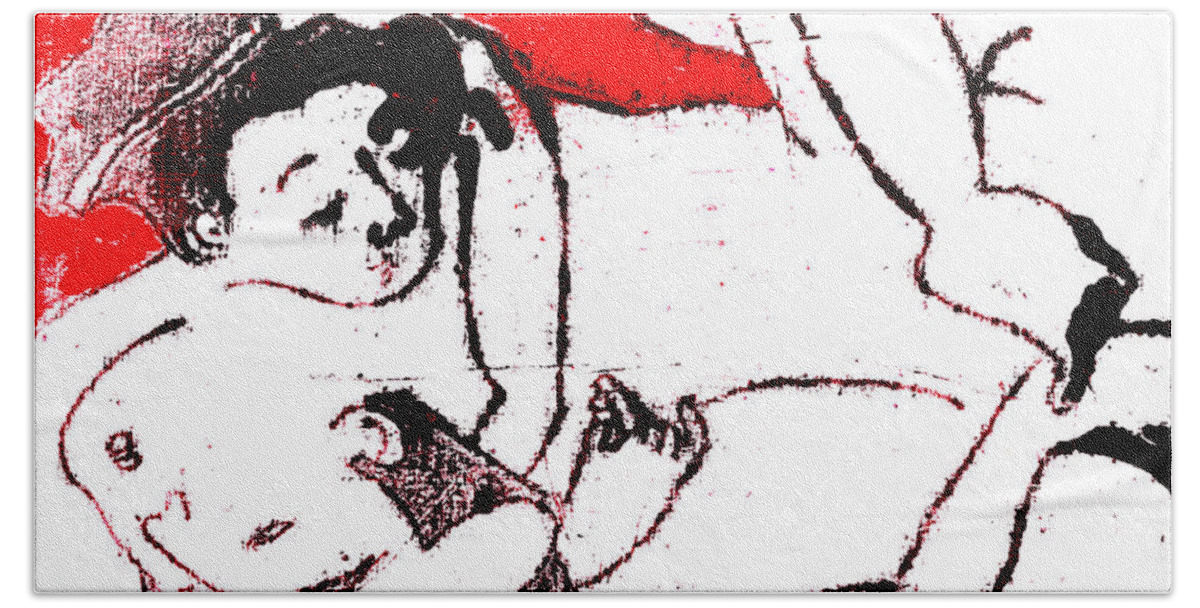 Woman Bath Towel featuring the digital art Japanese Erotic Print Bold Version 16 by Edgeworth Johnstone