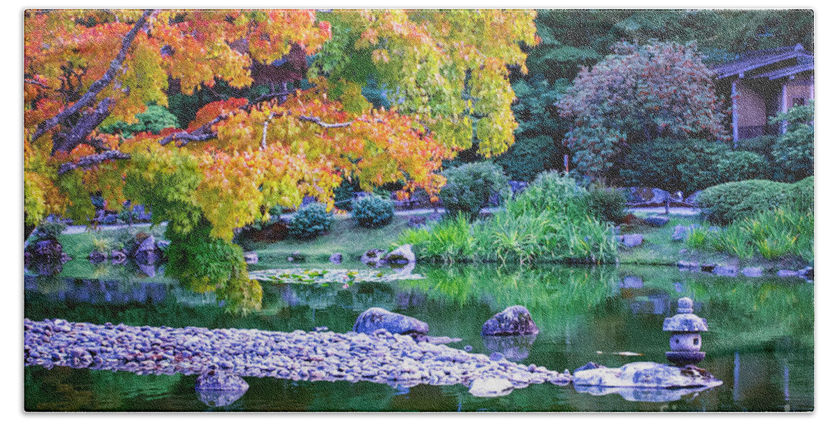 Japanese Garden Bath Towel featuring the photograph Japanese Garden by Mary Capriole