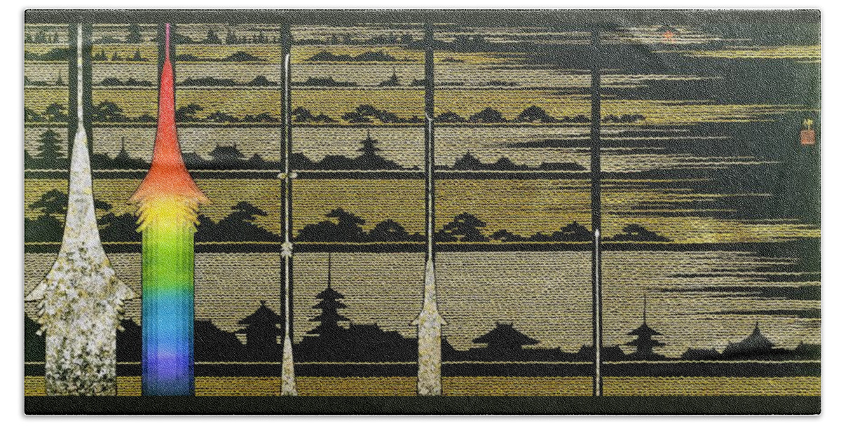 Asian Bath Towel featuring the painting Japanese modern Interior art #4 by ArtMarketJapan