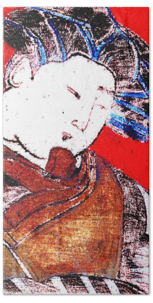 Red Bath Towel featuring the digital art Japanese Print Bold Version 2 by Edgeworth Johnstone