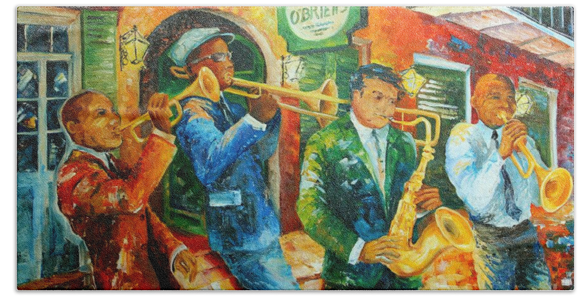 New Orleans Hand Towel featuring the painting Jazz Jam in New Orleans by Diane Millsap
