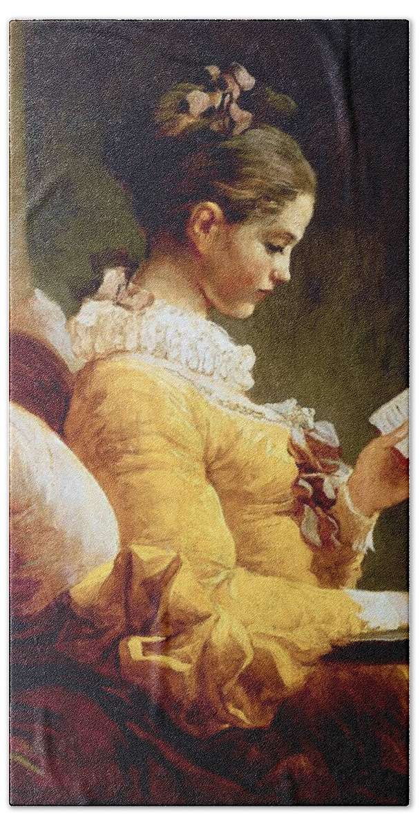 Jean-honore Fragonard Hand Towel featuring the painting JEAN-HONORE FRAGONARD Young Girl Reading, c. 1769, National Gallery of Art, Washington DC. by Jean-Honore Fragonard -1732-1806-