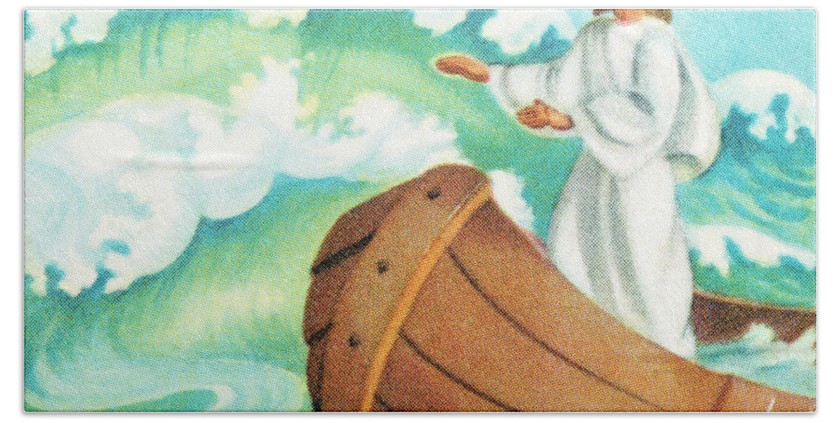 Belief Hand Towel featuring the drawing Jesus calming the waves by CSA Images