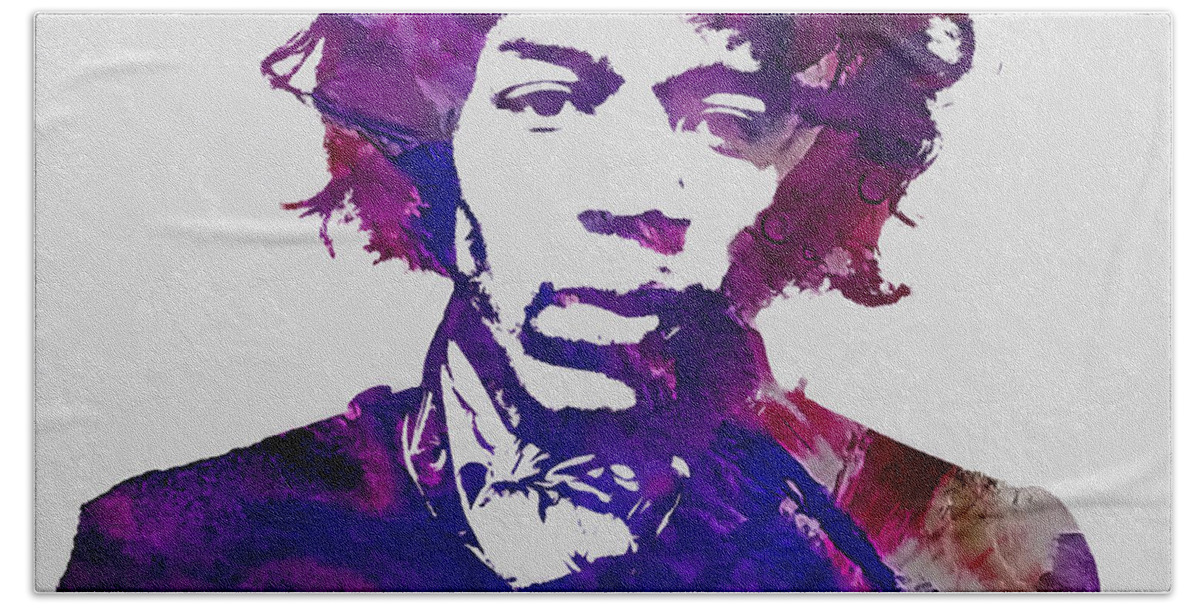 Jimi Hendrix Bath Towel featuring the mixed media Jimi Hendrix 7g by Brian Reaves
