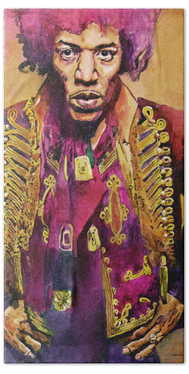 Rock Star Hand Towel featuring the painting Jimi Hendrix In London by David Lloyd Glover
