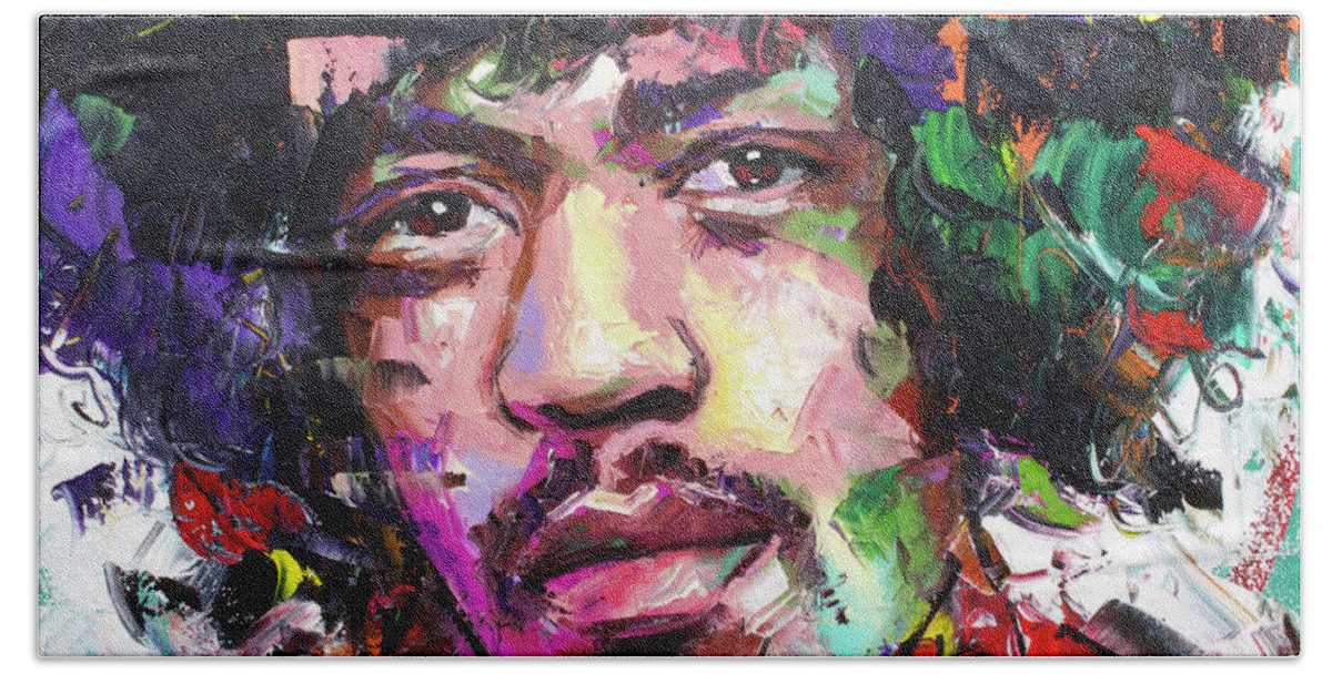 Jimi Hand Towel featuring the painting Jimi Hendrix IV by Richard Day