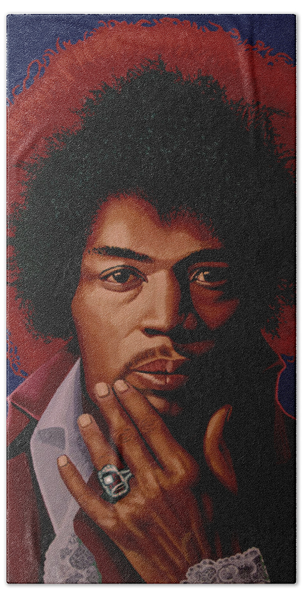 Jimi Hendrix Hand Towel featuring the painting Jimi Hendrix Painting 5 by Paul Meijering