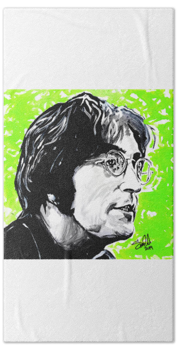 John Lennon Hand Towel featuring the painting John by Sergio Gutierrez