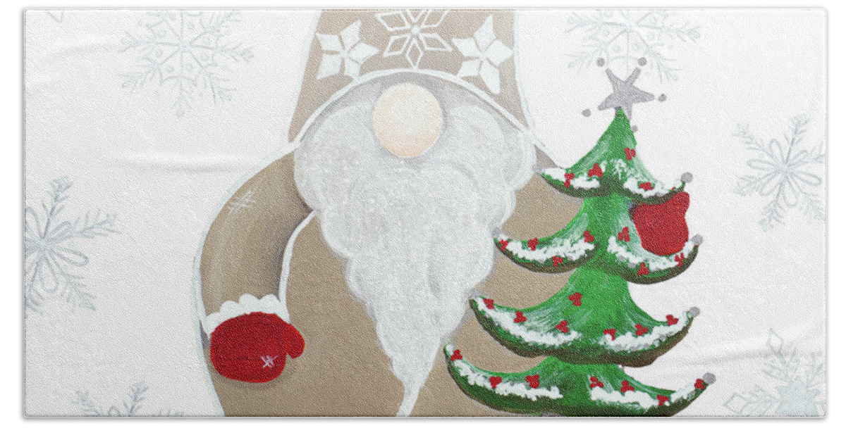 Jolly Hand Towel featuring the mixed media Jolly Gnome II by Gina Ritter