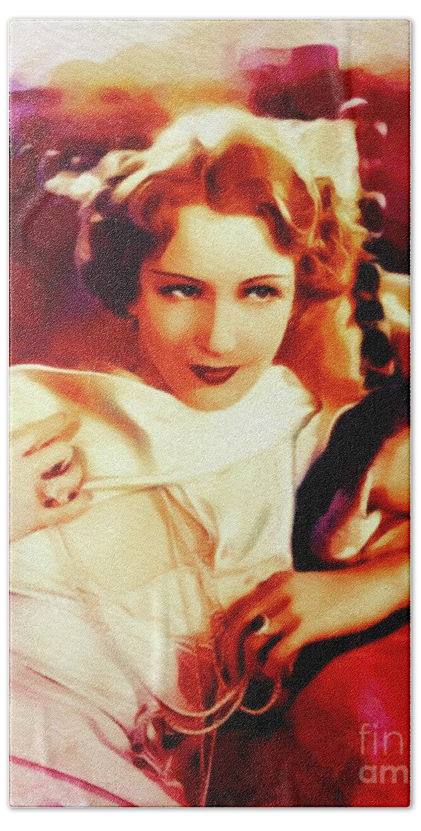 Juliette Bath Towel featuring the painting Juliette Compton, Vintage Actress by Esoterica Art Agency