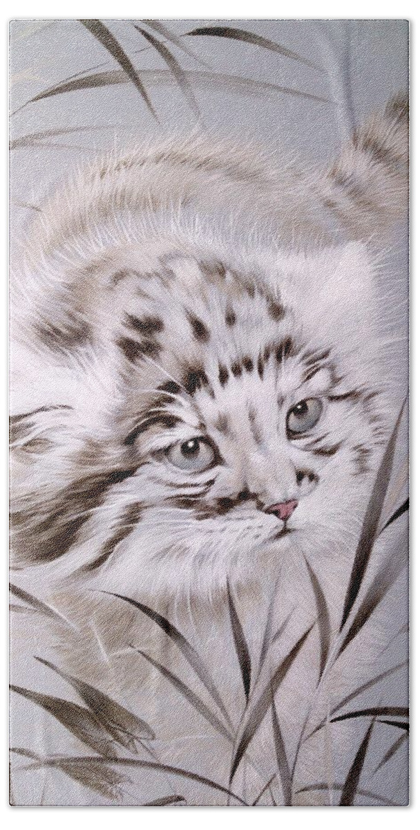 Russian Artists New Wave Bath Towel featuring the painting Jungle Cat 1 by Alina Oseeva
